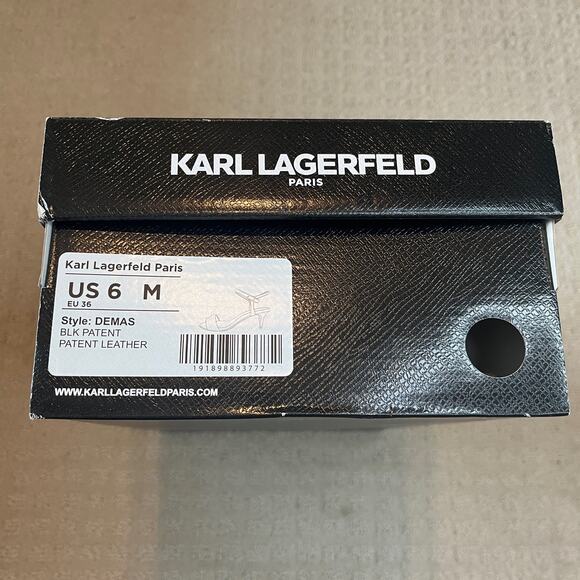 Karl Lagerfeld Paris Demas Black Patent Leather Ankle Strap Sandal Heels Size 6 - Picture 8 of 8